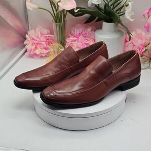 Steve Madden Brown Leather Slip On Moc Toe Loafer Dress Shoe Sutterr Sz 11.5